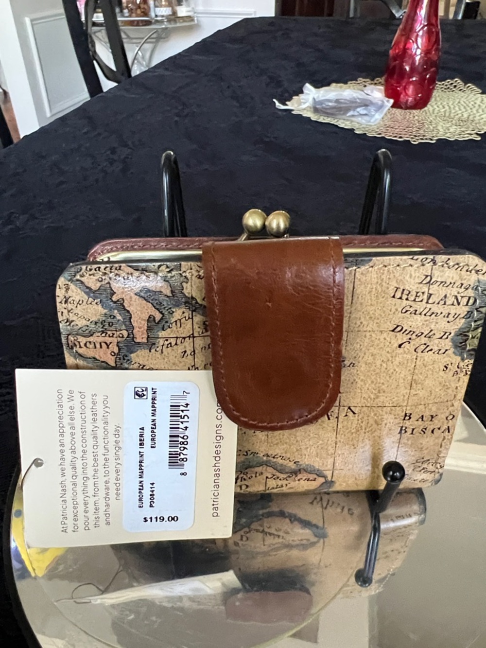 Patricia Nash Map Print Leather-Trim Clutch in Brown and Cream